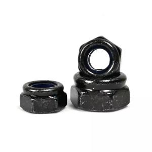 metric SS304 stainless steel black hexagon nut with nylon ring 