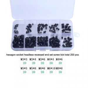 metric ISO Class 12.9 strength hexagon socket headless recessed end set screw blot combination with plastic box 